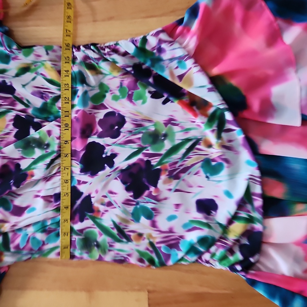 One33 Social Ruched Floral Print Crepe de Chine Dress Size 12 - Picture 9 of 12